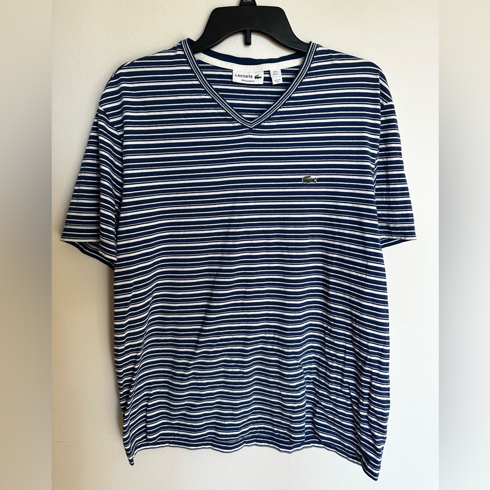 Lacoste Izod Striped V-Neck T-Shirt Royal Blue